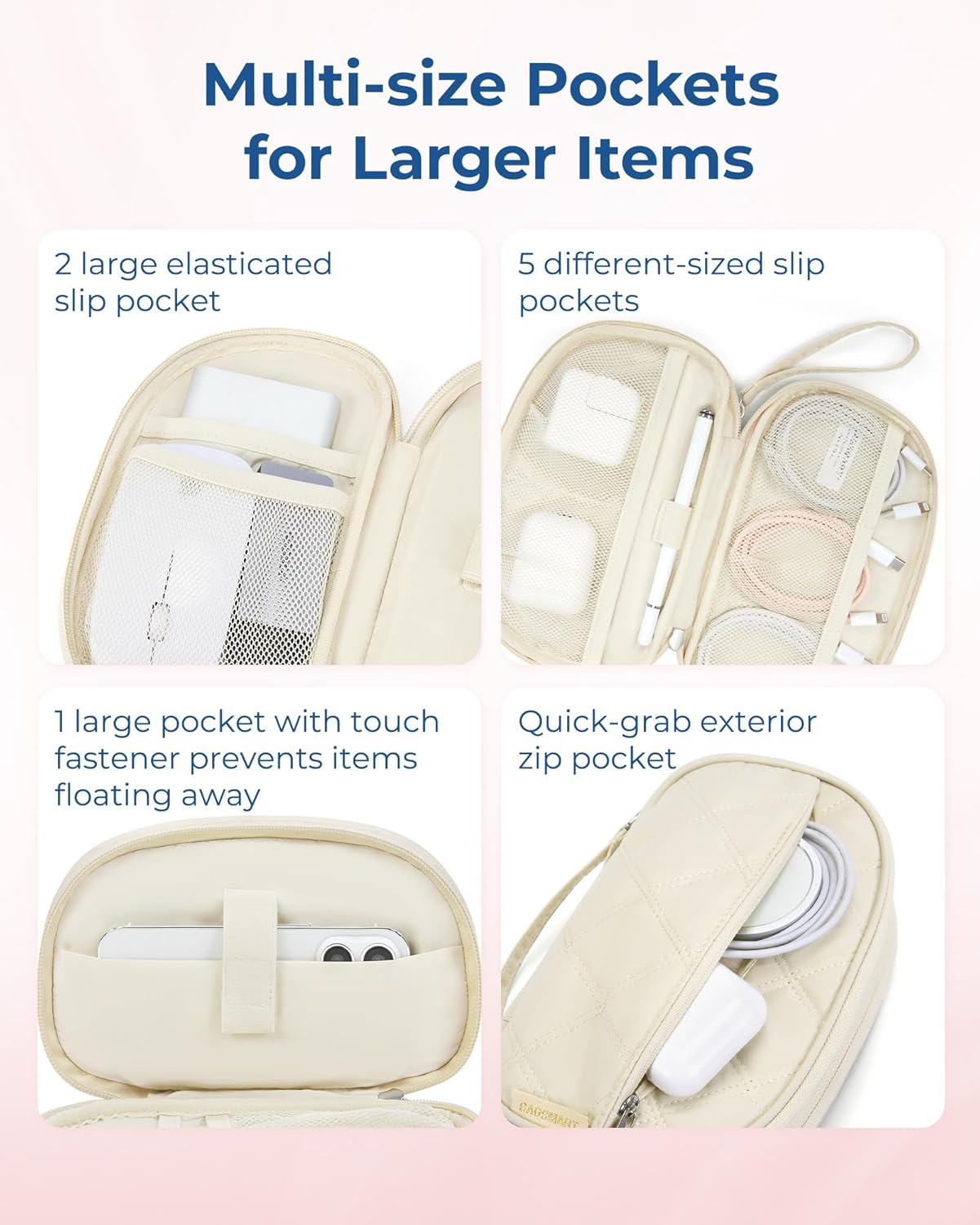 BAGSMART Electronics Organizer Travel Case, Cord Organizer for Women, Travel Cable Bag (Beige)