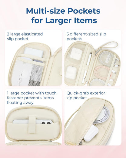 BAGSMART Electronics Organizer Travel Case, Cord Organizer for Women, Travel Cable Bag (Beige)