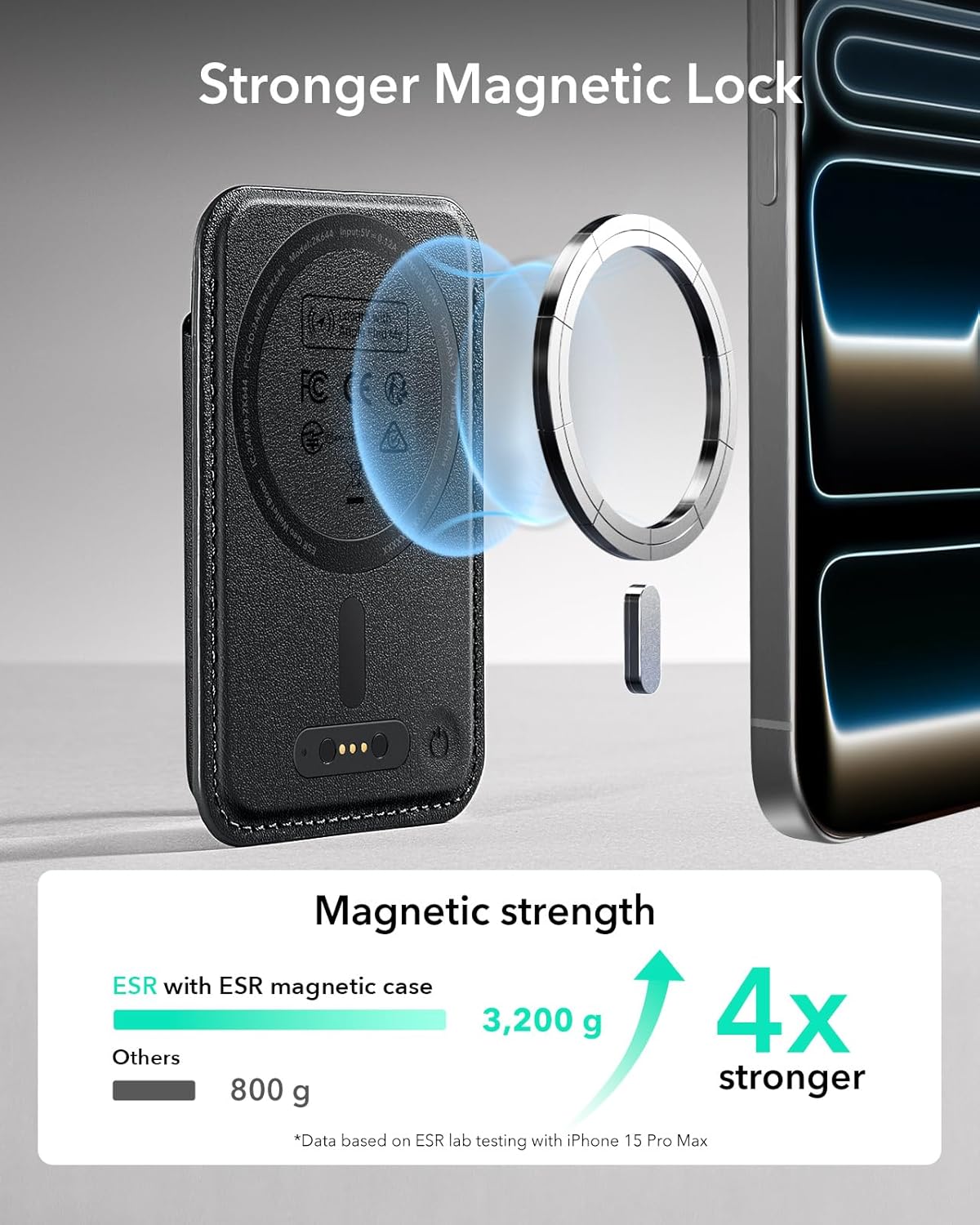 ESR Geo for MagSafe Wallet with Full Find My Functionality, RFID Blocking, 5 Cards Holder for Phone Case, Strong Magnetic Wallet for iPhone 17e/17/16/15/14/13/12 Series, Not for 13/12 Mini, Black