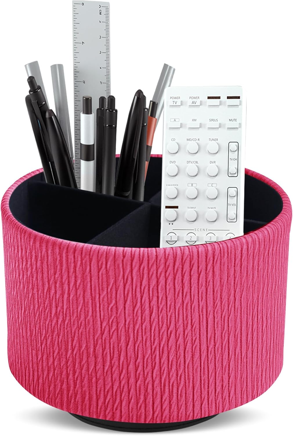 Round Leather Art Supply Organizer,Remote Control Holder,360 Degree Rotating,Multi-Functional Pencil Holder,4 Compartments Desktop Stationary Organizer(1-Fractal Flower) | Round - Colors C