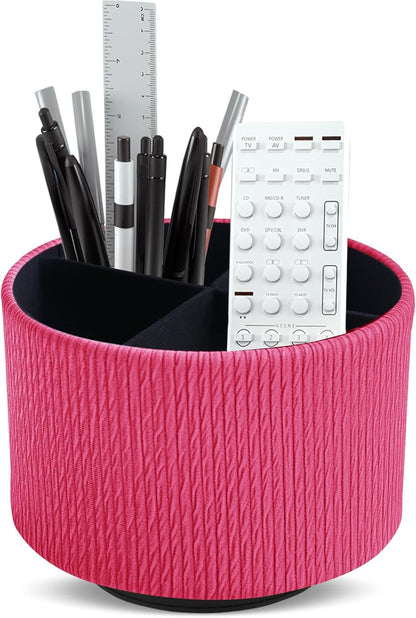 Round Leather Art Supply Organizer,Remote Control Holder,360 Degree Rotating,Multi-Functional Pencil Holder,4 Compartments Desktop Stationary Organizer(1-Fractal Flower) | Round - Colors C
