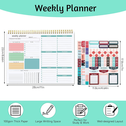 Weekly To Do List Notepad, 8.5''x11'' Weekly Desk Planner with 52 Tear Off Sheets Undated Weekly Planner Habit Tracker & Productivity Organizer for Home and Work, Pink