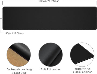 Chihein 2XL 35" x 16" Cork & PU Leather Desk Mat, Dual Sided Desk Pad Protector, Waterproof Writing Blotter for Gaming, Office, Home (Black)