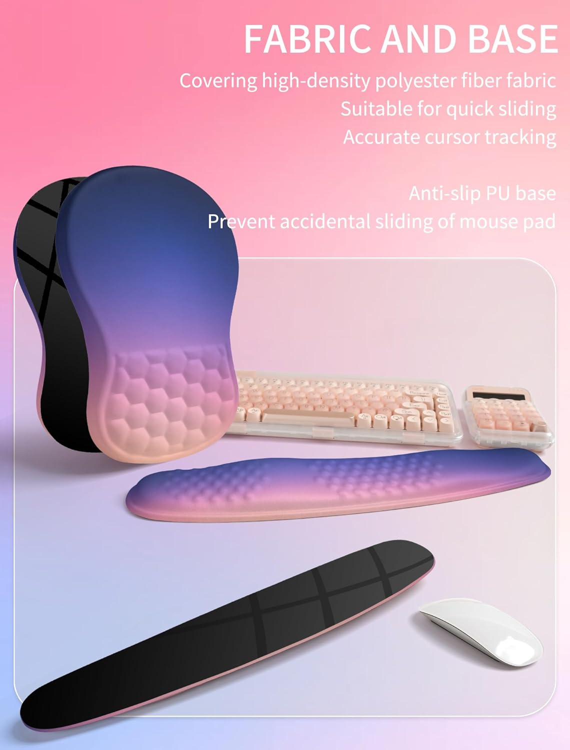 Hokafenle 2in1 Combination, Wave Keyboard Wrist Rest and Ergonomic Curvature Mouse Pad Wrist Support for Relieve Wrist Pain, Filled with Soft Cushion Memory Foam, Black