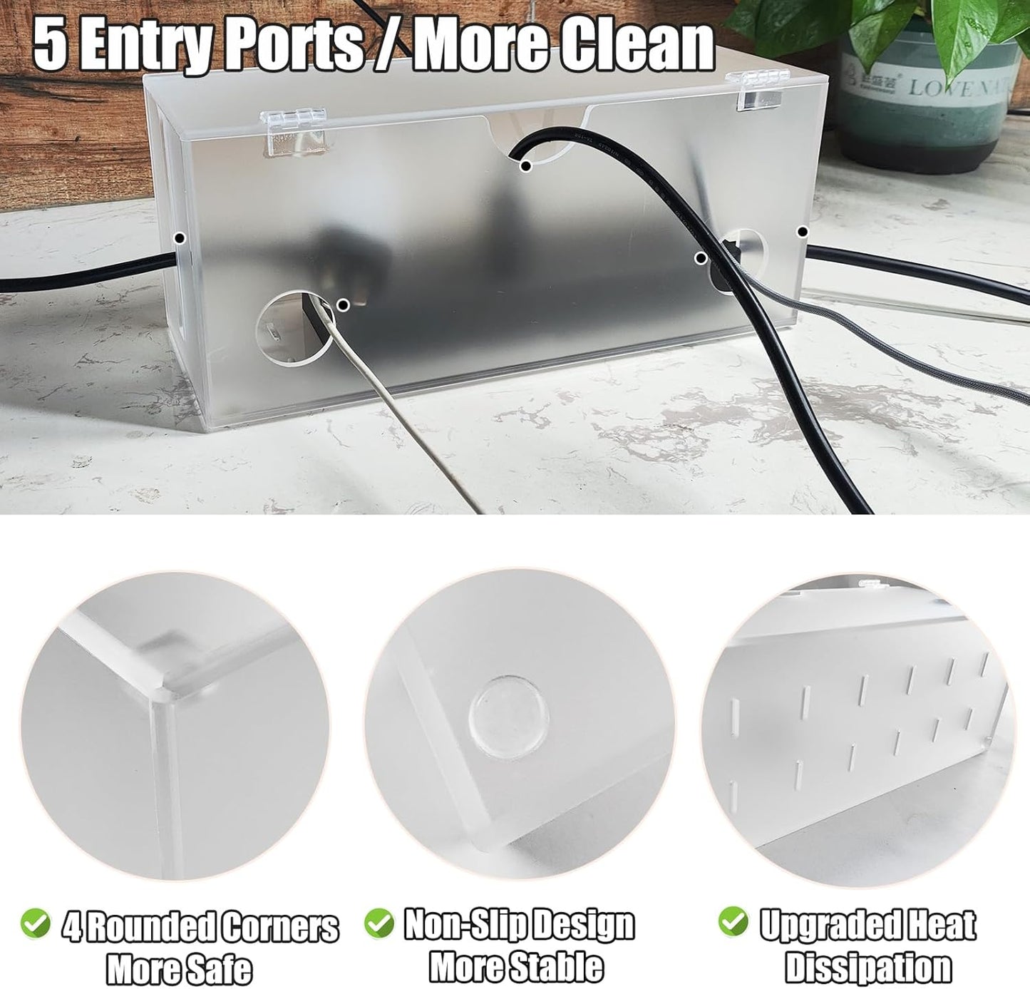 2PC Cable Management Box with Lock,Acrylic,Cable Organizer Box & Power Strip Cover, Wire Organizer for Surge Protector Power Strip,TV Computer,Cable Wires of Home,Office,Child and Pet Proof