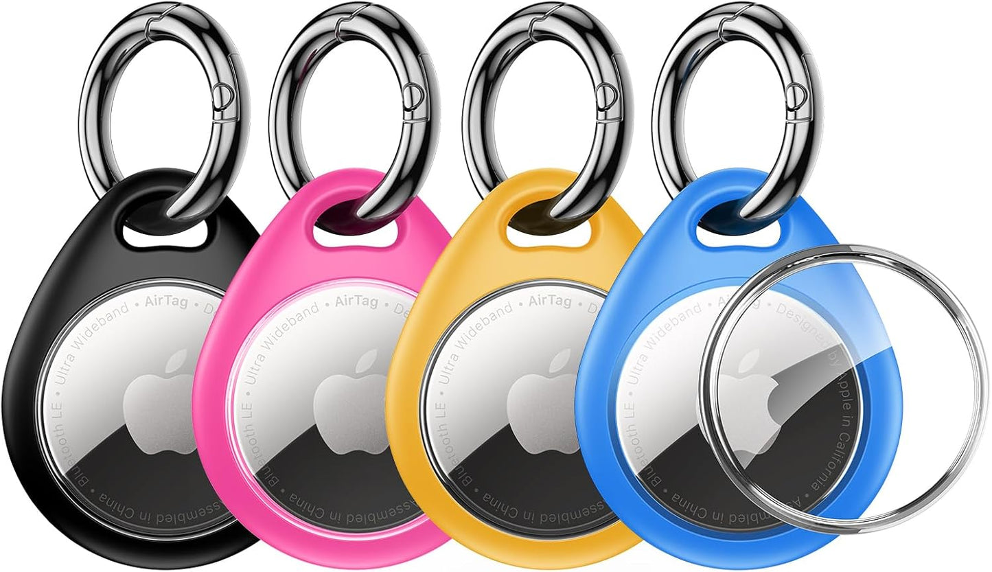 UNBREAKcable AirTag Holder for Apple - 4 Pack Air Tag Case [Fit Tightly Design] [Easy to Install] [Hold Securely] Waterproof TPU Protective Cover with Metal Keychain for Kids,Pet,Luggage,Backpack,Keys