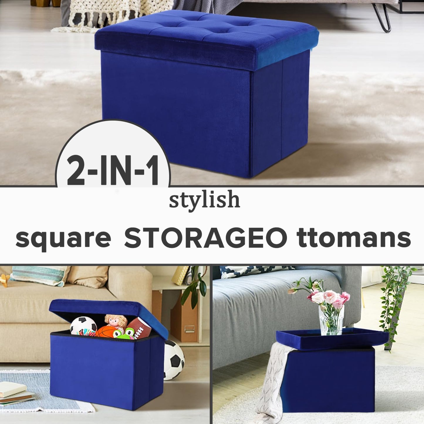 LINMAGCO Ottoman Storage Ottoman with Storage Small Foot Rest Stool Under Desk Stool Short Folding Footrest Linen Cloth Dark Gray 16X12X12IN