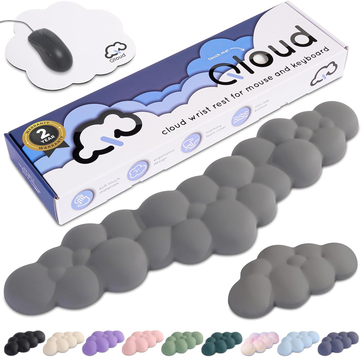 Purple Cloud Keyboard Wrist Rest – Create-ables Qloud Purple Wrist Rest for Computer Keyboard and Mouse, Ergonomic Memory Foam Wrist Pad with Non-Slip Base, Includes Cloud Mouse Pad