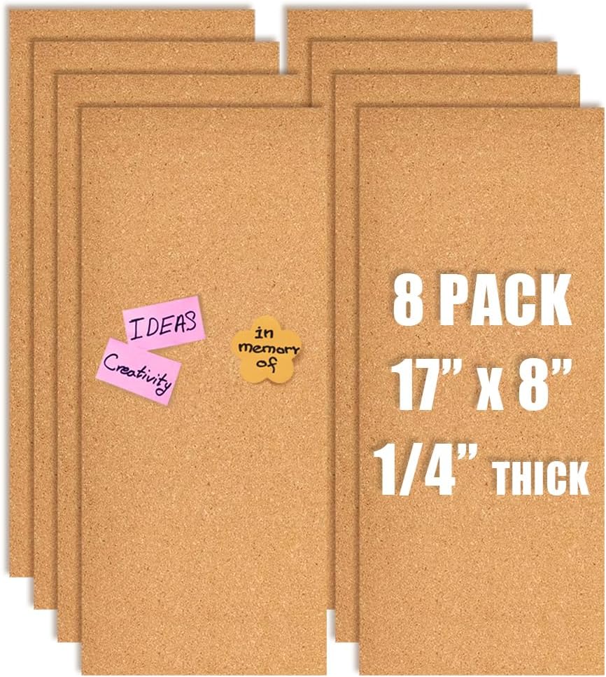 17x8 Corkboard Tiles Bulletin Board, 1/2" Thick Self-Adhesive Cork Boards for Walls, Cork Tiles Vision Board for Home, Office, School, Bulletin Board Decorations(12mm,1pc)