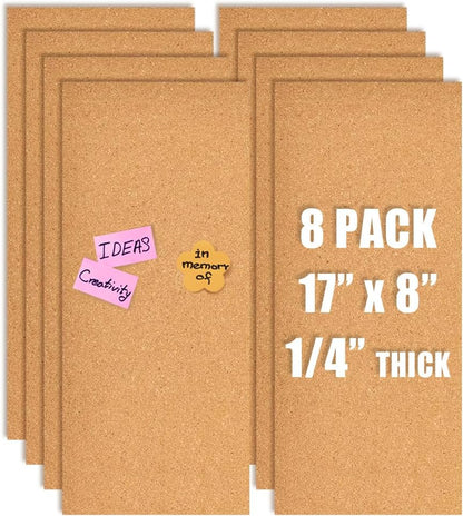17x8 Corkboard Tiles Bulletin Board, 1/2" Thick Self-Adhesive Cork Boards for Walls, Cork Tiles Vision Board for Home, Office, School, Bulletin Board Decorations(12mm,1pc)