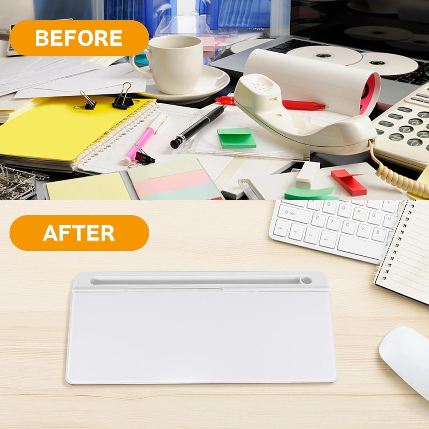 Small Glass Desktop Whiteboard Dry Erase Board, Desk Board Buddy Computer Keyboard Stand to-do List Memo Notepad White Organizers with 2 Markers, 1 Eraser for Office, Home, School Supplies