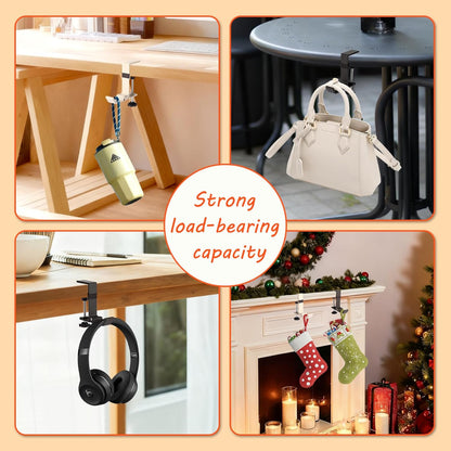 Desk Bag Hook - Bag Hanger for Table with Adjustable Arm Clamp - Aluminum Under Desk Handbag Hanger - Clamp Hook for Purse, Bag, Headphone,Fold/Black,2 pcs (White)