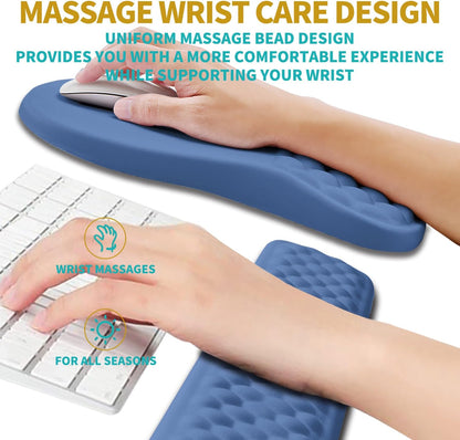 Hokafenle 2 in 1 Ergonomic Mouse Pad Wrist Support & Wrist Rest for Computer Keyboard Set, with Relieve Carpal Tunnel Pain Massage Bulge and Full Memory Gel Design (2In1 Set, Black)