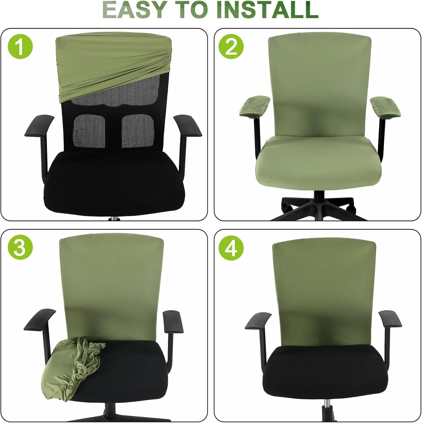 Tallew 4 Pcs Office Chair Covers Set Computer Universal Protective Stretchable Chair Seat Covers Desk Armrest Cover Pads Office Cushion Backrest for Rotating(Regular,Black)