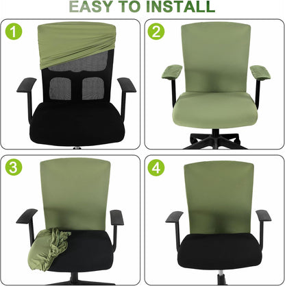 Tallew 4 Pcs Office Chair Covers Set Computer Universal Protective Stretchable Chair Seat Covers Desk Armrest Cover Pads Office Cushion Backrest for Rotating(Regular,Black)