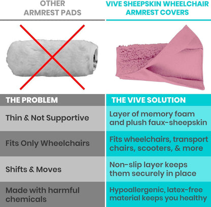 Vive Wheelchair Armrest Pads (2 PCS) - Memory Foam Sheepskin Cushion Accessories for Transport Electric Wheel Chair Arm Rests - for Adults, Seniors, Handicapped - Soft Support for Office Chair