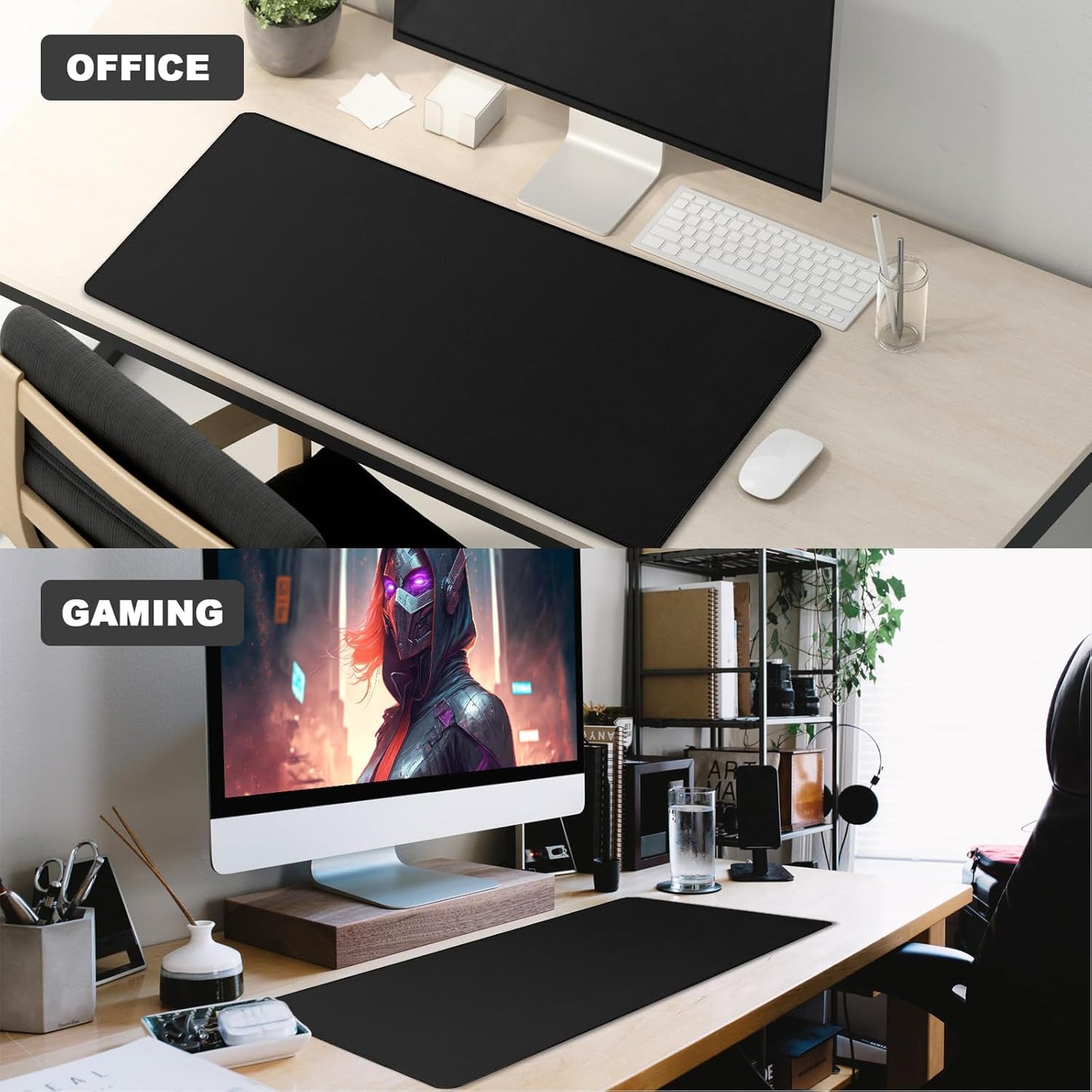 31.5" x 15.7" Waterproof Fabric Desk Pad, Rubber Anti-Slip Base, Stitched Edges No Curling, Fits Laptop Keyboard and Mouse, Smooth Office Mat Large Mouse Pad for Work Game, Black