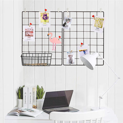 Wall Grid 2 Pack Wire Photo Grid Panels Black Memo Board Wall Organizer (black)