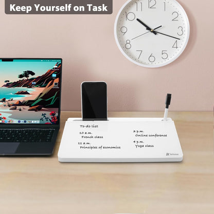 Varhomax Glass Desk Buddy Whiteboard with Storage, Small Dry Erase Desktop White Board Caddy to-do List Memo Notepad for Office, School and Home Office Supplies (Black)