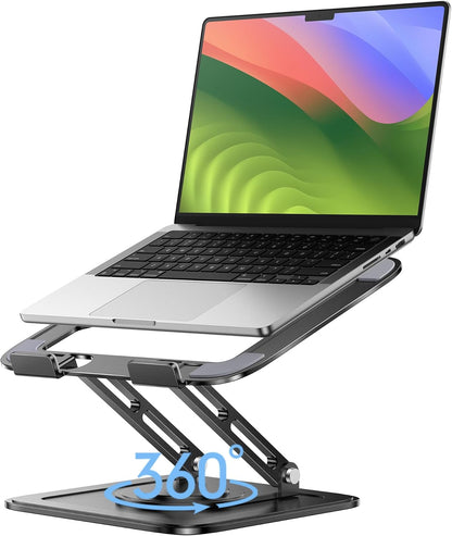 LOXP Adjustable Laptop Stand, Computer Stand with 360 Rotating Base, Ergonomic Laptop Riser Mount for Desk Foldable Protable Computer Desk Fits with MacBook Pro Air (10-16") - Pink