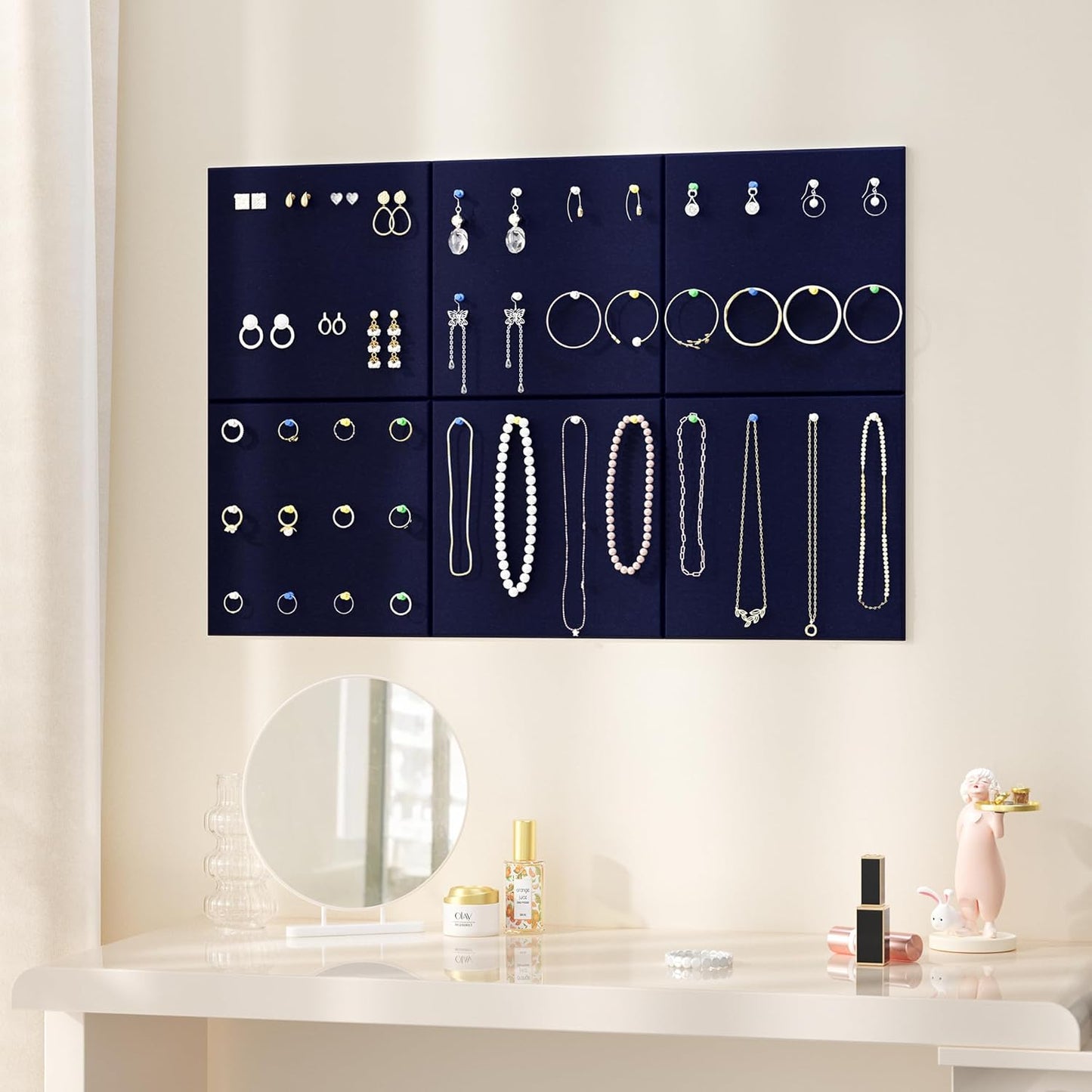 Neatsure Large Cork Board for Wall, Black Felt Bulletin Board with Pushpins, 36" x 24" 6 Panels Wall Tiles, Tack Push Pin Boards for Office