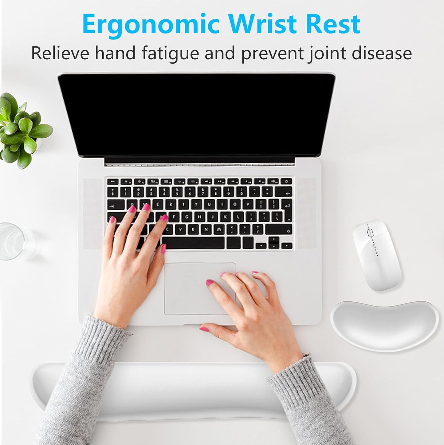 Dapesuom Enlarge Keyboard Wrist Rest, Memory Foam Keyboard Wrist Cushion for Computer Desk Mats Support, Pain Relief Ergonomic Mouse Pad Rests with Non-Slip Base for Gaming, Laptop, Radiant Orchid