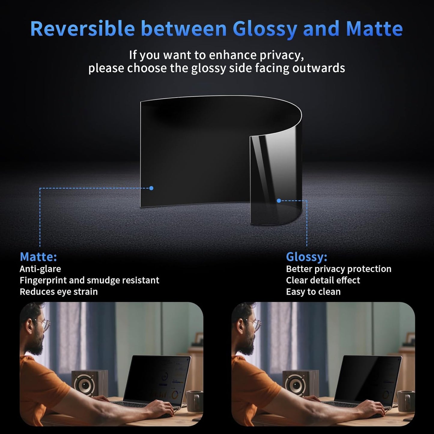 2 Pack- 27 Inch Curved Computer Privacy Screen Filter for 16:9 Widescreen Computer Screen Protector Computer Screen Privacy Shield Anti Glare and Blue Light