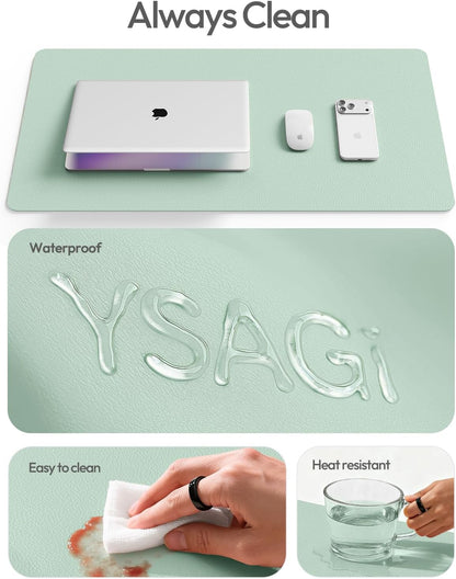 YSAGi Large Extended PU Leather Desk Pad Protector – Non-Slip Waterproof Desk Mat for Office & Home, Easy Clean Mouse Pad & Laptop Writing Blotter 35.4"x17" Black - Colors B