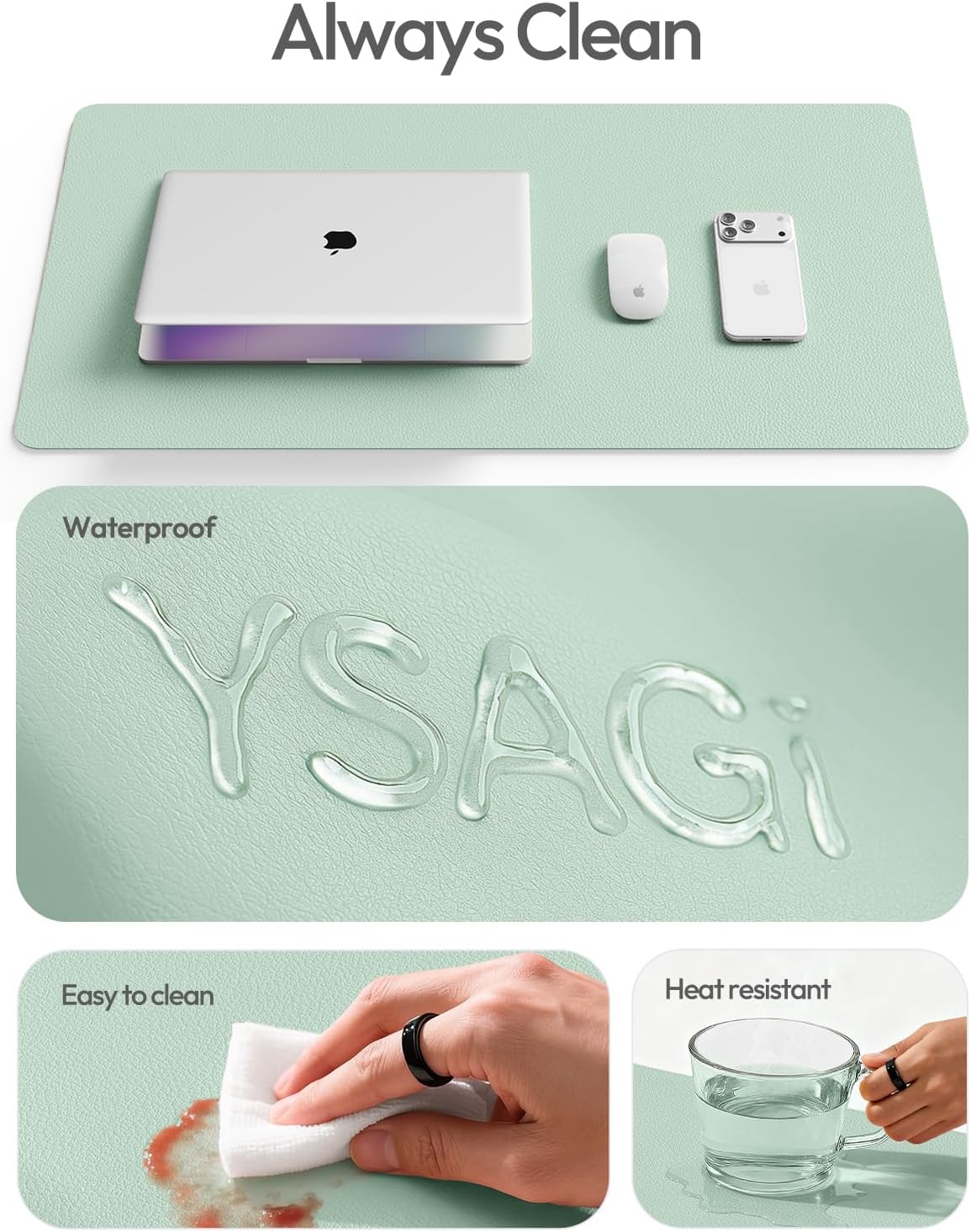 YSAGi Leather Desk Pad Protector, Large Mouse Pad, Non-Slip PU Leather Desk Blotter, Waterproof Writing Pad for Office and Home (31.5" x 15.8", Eggshell) - Colors A