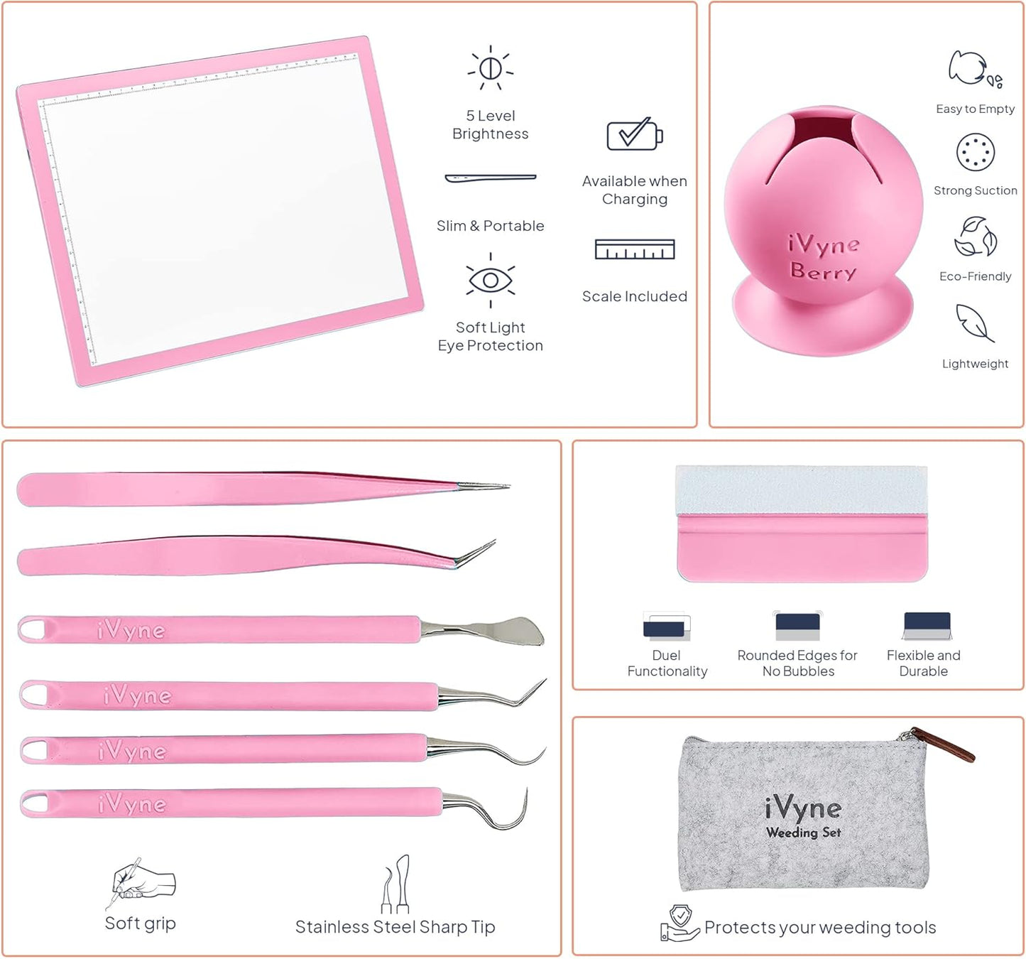 iVyne Complete Set Rechargeable A4 Light Pad, Weeding Tools for Vinyl, Scrap Collector for Cricut and Silhouette Machines for Every Tracing, Drawing Projects (Green)