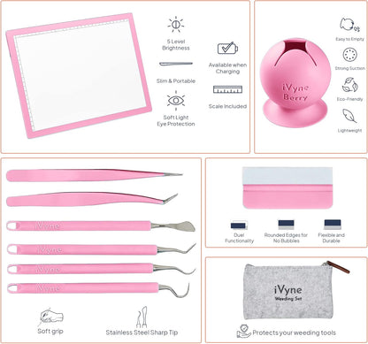 iVyne Complete Set Rechargeable A4 Light Pad, Weeding Tools for Vinyl, Scrap Collector for Cricut and Silhouette Machines for Every Tracing, Drawing Projects (Green)