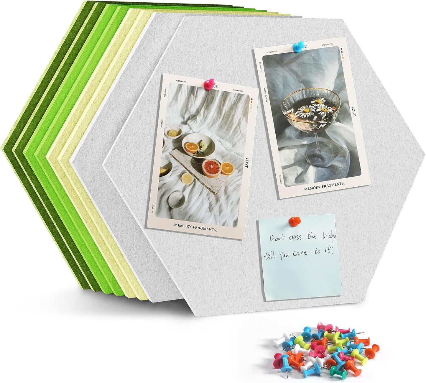 8 Pack Hexagon Felt Bulletin Board Tiles - 12" Large Thick Pin Board for Walls with 30 Push Pins, DIY Boards for Office Home School Decor, Aesthetic Hex Cork Board Alternative