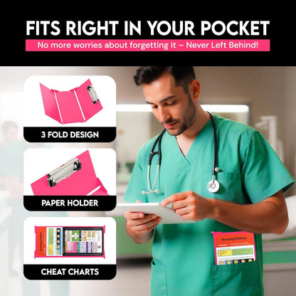 Nursing Clipboard Foldable with Medical Edition Cheat Sheets, 3 Layers Aluminum Foldable Clipboard for Nursing, Notepad for Students, Nursing School Essentials (Black)