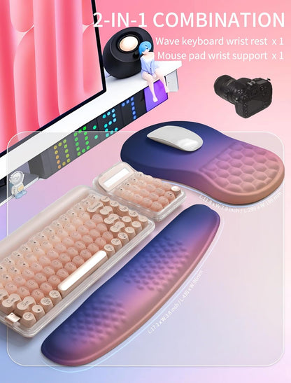 Hokafenle 2in1 Combination, Wave Keyboard Wrist Rest and Ergonomic Curvature Mouse Pad Wrist Support for Relieve Wrist Pain, Filled with Soft Cushion Memory Foam, Black