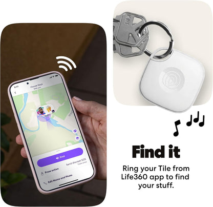 Life360 Tile - Bluetooth Tracker, Keys Finder and Item Locator for Keys, Bags and More. Phone Finder. Both iOS and Android Compatible. 2-Pack (Black/White)