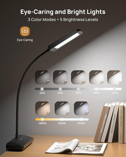 TROND LED Desk Lamp with Clamp, 1000LM Super Bright 3-Level Dimmable Desk Light 6000K Daylight, Extra-Long Flexible Gooseneck Clip on Light, Eye-Care Clamp Lamp for Painting, Workbench,Reading, Sewing