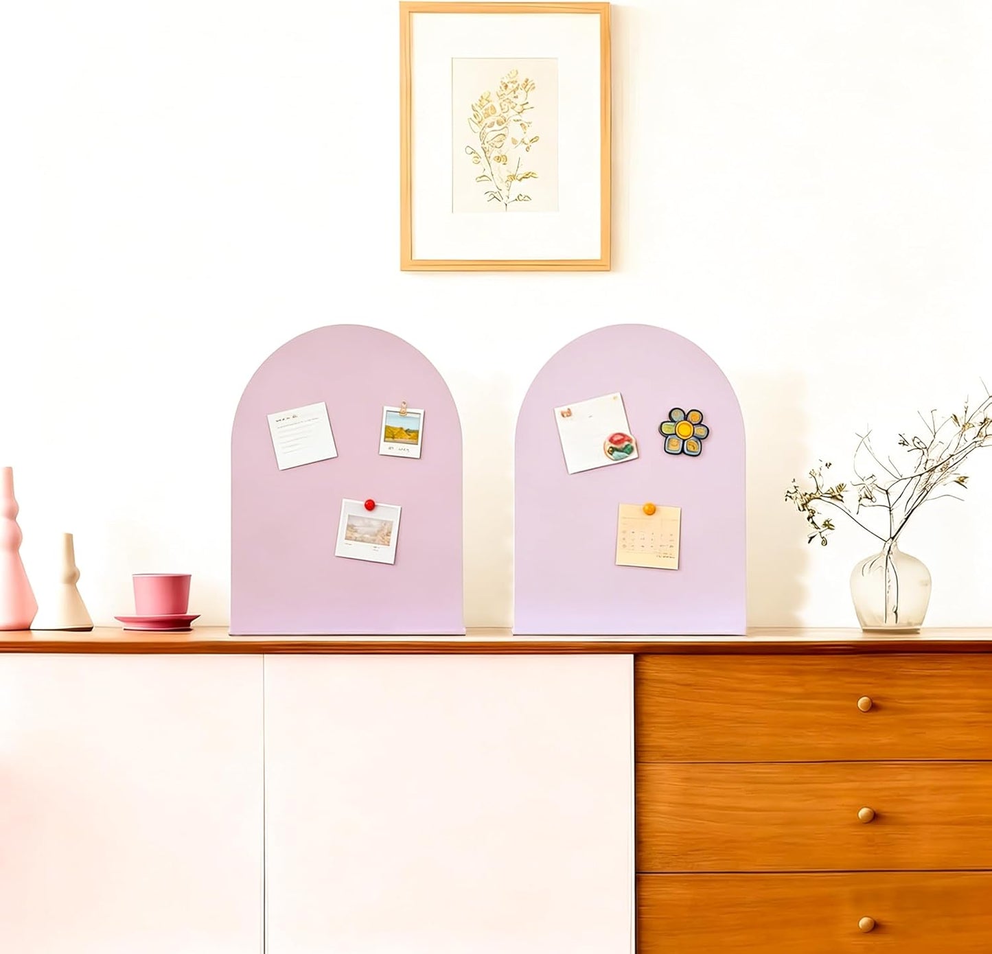 2 Pack Magnetic Bulletin Board with Stand, Magnetic Board, Magnet Board, Metal Tabletops Memo Photos/Souvenir Display Board Magnet Desk Display Stand for Home School Office Kitchen Decoration