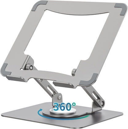 SOUNDANCE 360 Rotating Laptop Stand, Ergonomic Computer Riser for Desk, Adjustable Height Multi-Angle Metal Holder, Foldable Portable Notebook Elevating Base for Office & Home, White