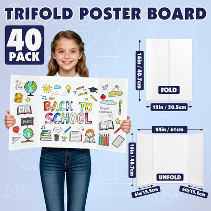 20 Pack Trifold Poster Board, 16in x 24in Corrugated Project Board, White Presentation Board, Trifold Display Board for School Project, Business Presentation, Science Fairs, Event Display