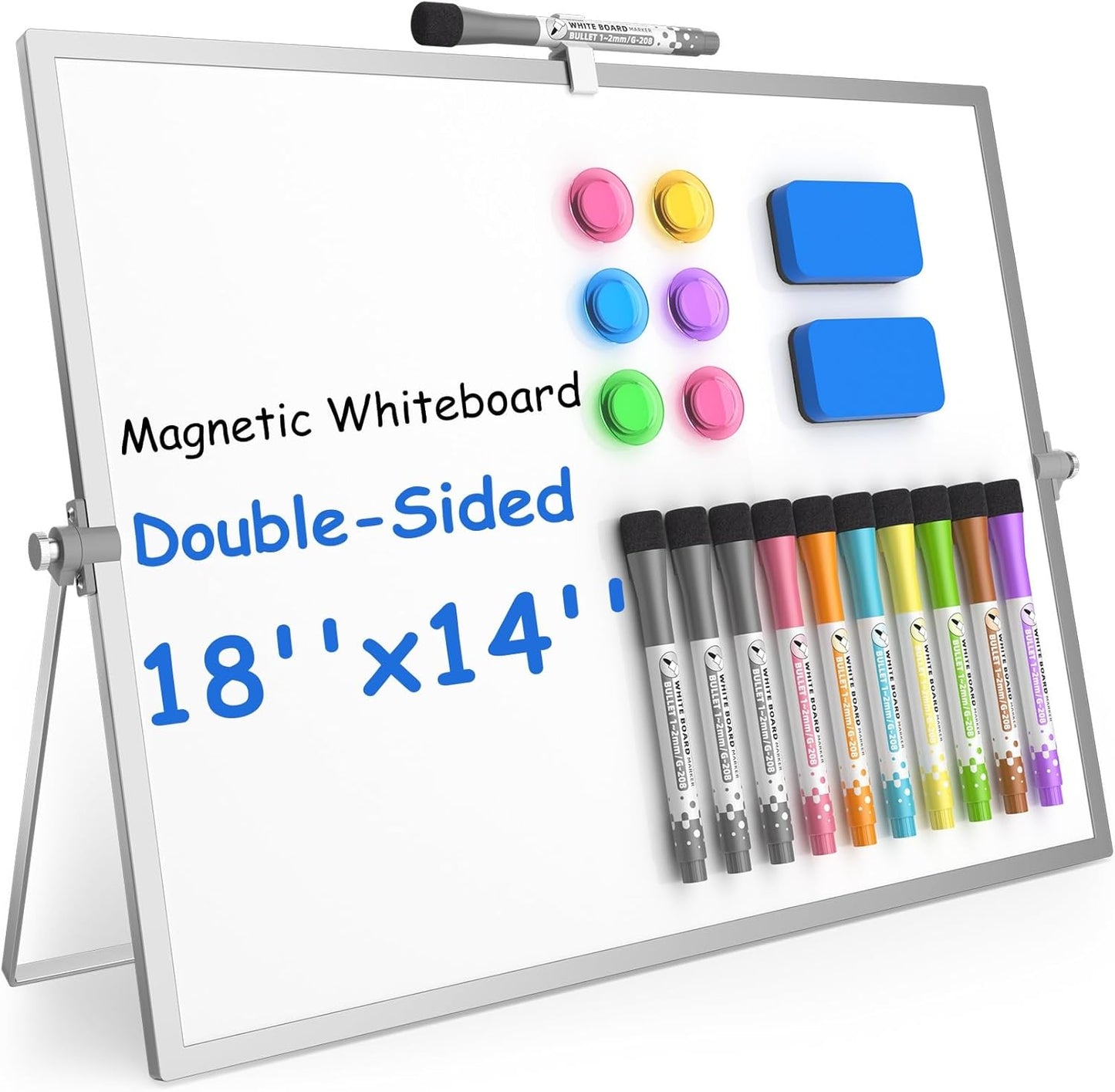 Grtard Dry Erase Magnetic White Board, 16''x12'' Double-Sided Desktop Whiteboard with Stand, Portable Small Whiteboard Set, Dry Erase Board for to-Do Lists, Planning & Office, Home