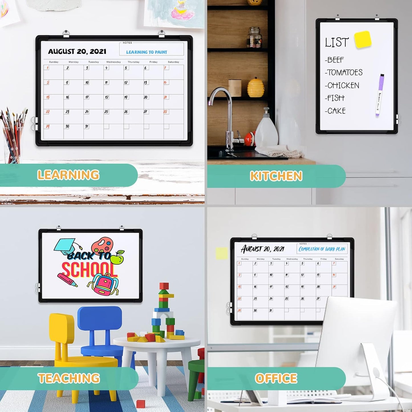 Small Weekly Calendar Dry Erase Whiteboard for Wall, 16" x 12" Magnetic Dry Erase Board, Hanging Double-Sided White Board, Portable Board for List, Kitchen, Planning, Memo, Home, Office