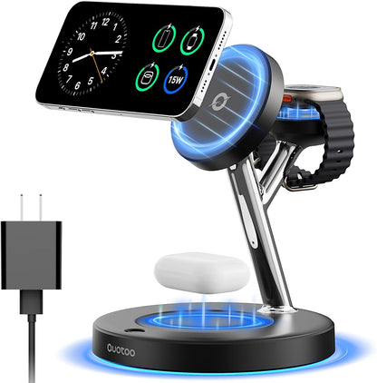New 3 in 1 Charging Station for Apple Compatible with Magsafe Charger Stand for iPhone 17 16 15 14 13 12 Wireless Charging Station for AirPods Wireless Charger for iWatch Series