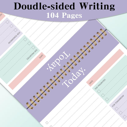 104 Pgs To Do List Notepad - Daily Planner Notepad Undated 52 Duplex-Printed Undated Sheets Tear Off, 6.5" x 9.8" Checklist Productivity Organizer with Hourly Schedule for Tasks