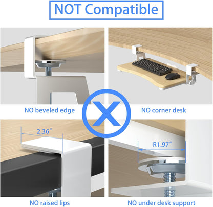 suptek Keyboard Tray Under Desk Pull Out with C Clamp Mount, Computer Keyboard & Mouse Tray, 25.6 (30 Including Clamps) x 11.8 inch Slide-Out Platform Computer Drawer for Typing, Black, DSF1