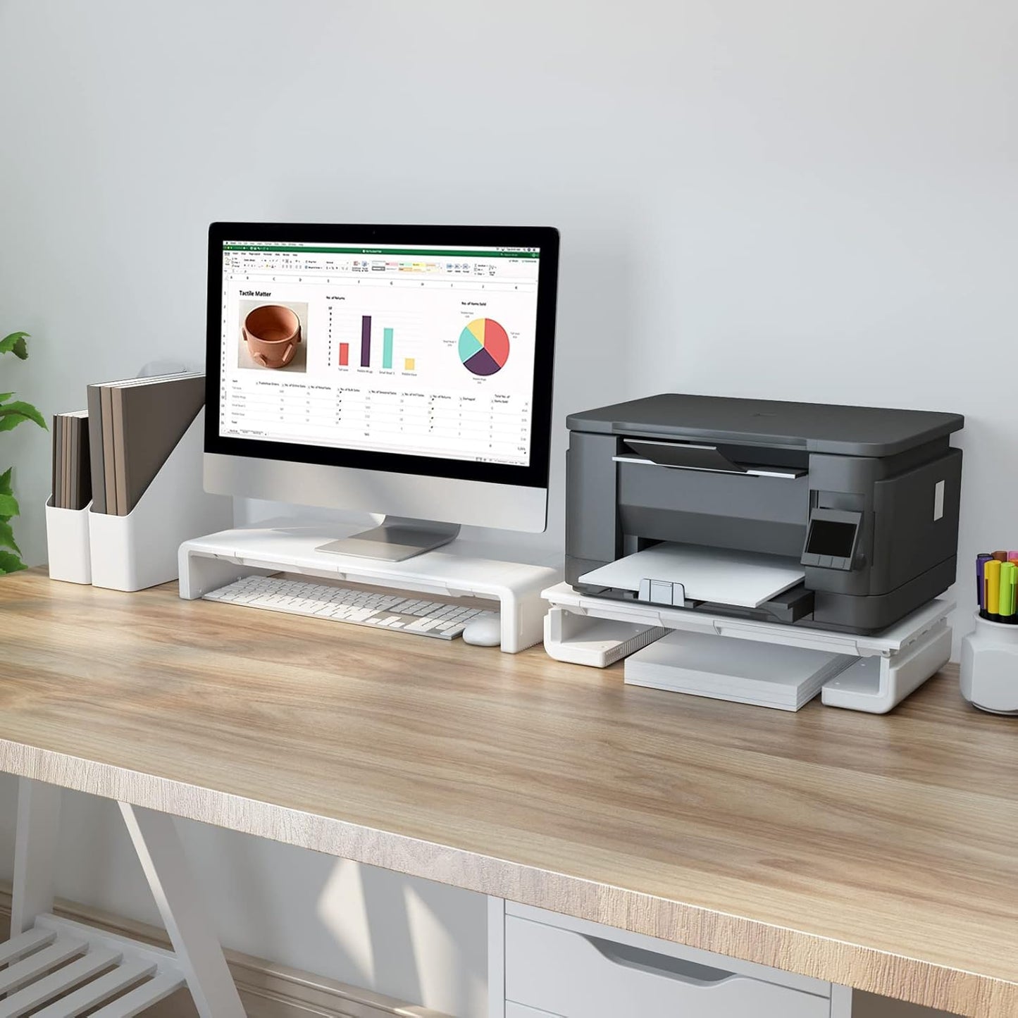 Klearlook Computer Monitor Stand for Desk, Adjustable Foldable Monitor Riser with Storage Drawer & Tablet Phone Holder for Office, Home, Laptop, Desktop (Black)