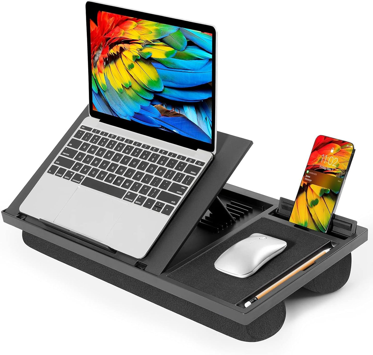 Adjustable Lap Desk for Laptop-Fits Laptops up to 15.6 Inch, Bed Desk Tray Table with Cushion, 8 Angles, Mouse Pad & Cellphone Slot, Laptop Desk for Bed, Office,Car or Couch