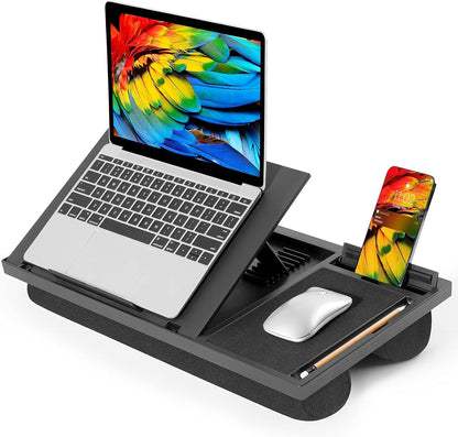 Adjustable Lap Desk for Laptop-Fits Laptops up to 15.6 Inch, Bed Desk Tray Table with Cushion, 8 Angles, Mouse Pad & Cellphone Slot, Laptop Desk for Bed, Office,Car or Couch
