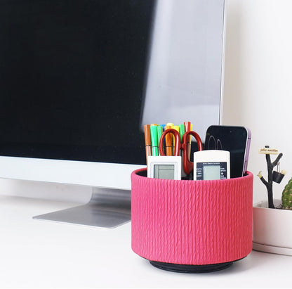 Round Leather Art Supply Organizer,Remote Control Holder,360 Degree Rotating,Multi-Functional Pencil Holder,4 Compartments Desktop Stationary Organizer(1-Fractal Flower) | Round - Colors C