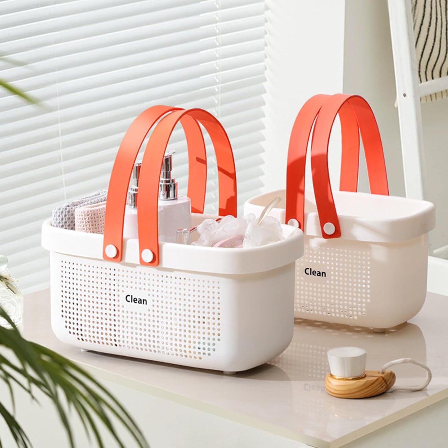 JiatuA Plastic Storage Basket with Handle Portable Shower Caddy Tote Organizer Basket Bin for Bathroom Kitchen Dorm Room Bedroom, Green