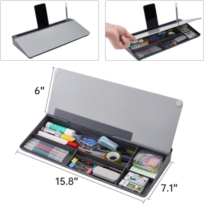 TSJ OFFICE Small Desktop Whiteboard -Glass Dry Erase Board Computer Keyboard Stand White Board Surface Pad with Drawer, Desk Organizers with Accessories for Office, Home, School Supplies - White